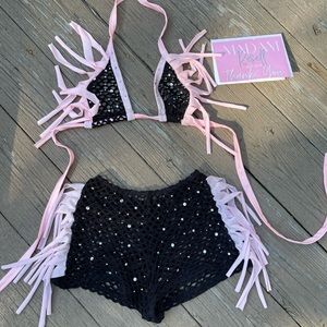 Born Exotic Two Piece Black and Pink Exotic Outfit Clubwear Bartender Stripper